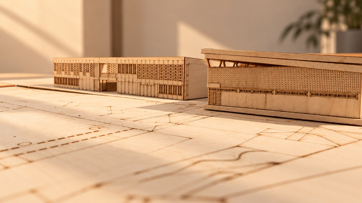 Proceso del modelo — Armado de edificios y fachadas de madera.