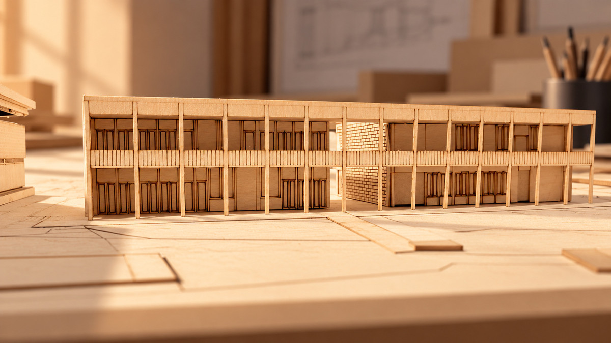 Proceso del modelo — Armado de edificios y fachadas de madera.